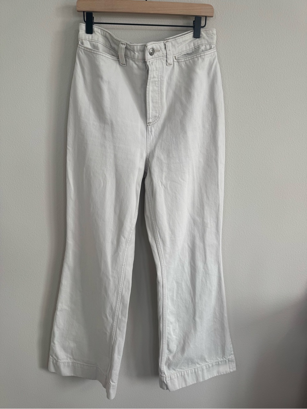 We The Free Bone Cream Wide Leg Flare Boho Jeans Button Fly Denim Size 30